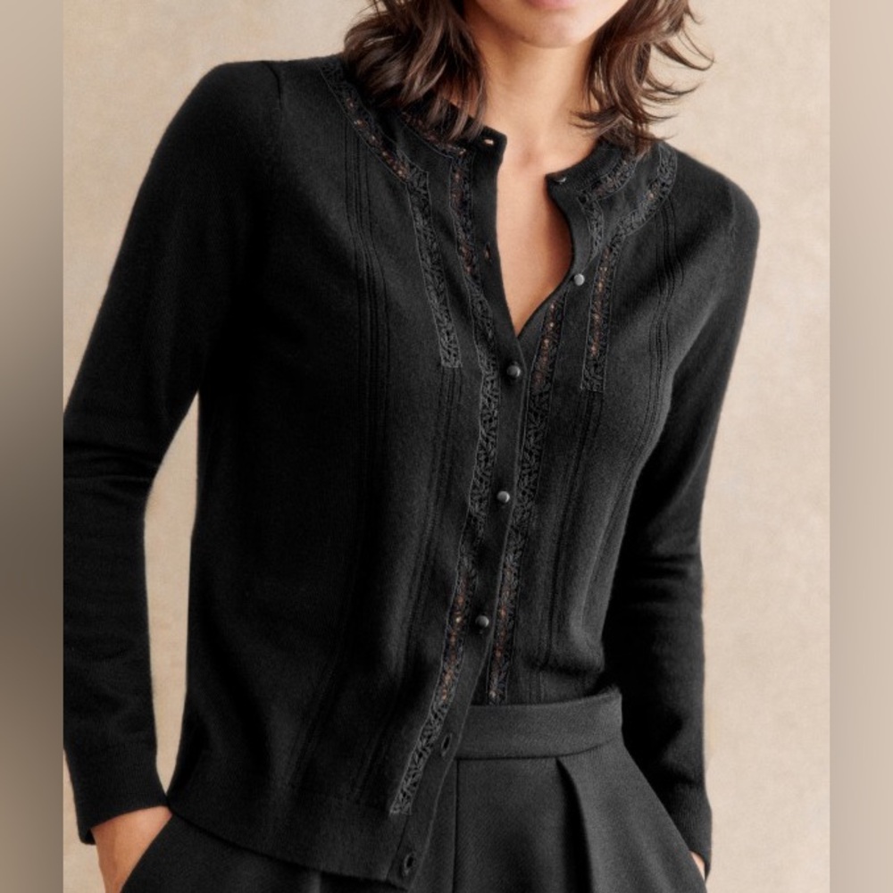 Sézane Eleanor lace inset black cardigan M